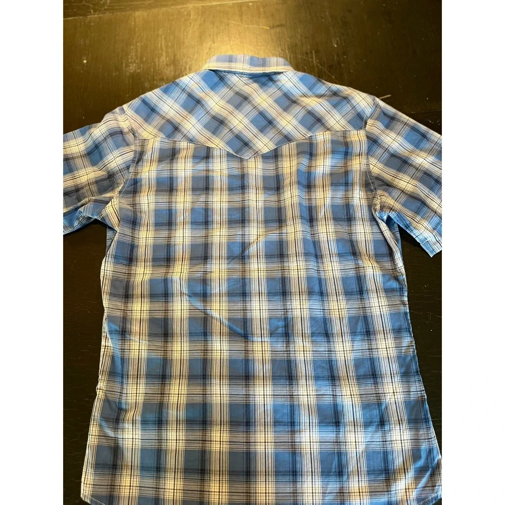 Wrangler Western Shirts Mens Blue Plaid Short Sleeve Snap Front Cowboy Shirt M - Picture 5 of 5